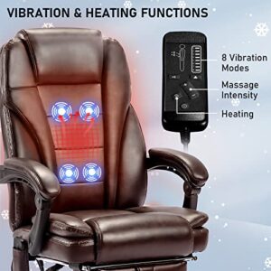 NOBLEMOOD Ergonomic Heated Massage Office Chair Tall and Big Computer Desk Chair Swivel Executive Chairs with Footrest and Lumbar Pillow (Brown)