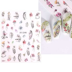 JMEOWIO 12 Sheets Spring Flower Nail Art Stickers Decals Self-Adhesive Pegatinas Uñas Leaves Nail Supplies Nail Art Design Decoration Accessories