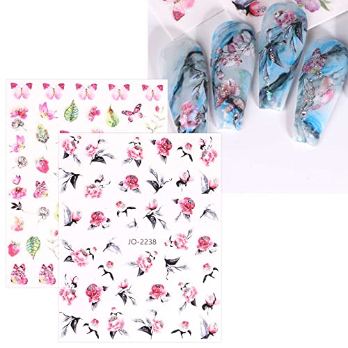 JMEOWIO 12 Sheets Spring Flower Nail Art Stickers Decals Self-Adhesive Pegatinas Uñas Leaves Nail Supplies Nail Art Design Decoration Accessories