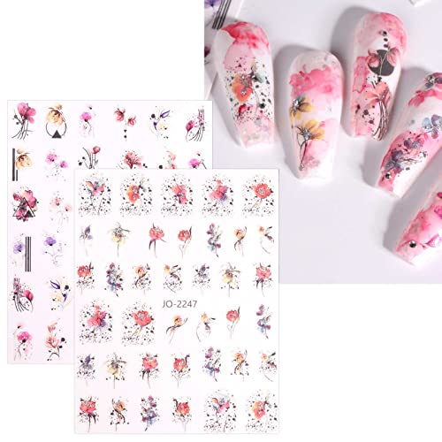 JMEOWIO 12 Sheets Spring Flower Nail Art Stickers Decals Self-Adhesive Pegatinas Uñas Leaves Nail Supplies Nail Art Design Decoration Accessories