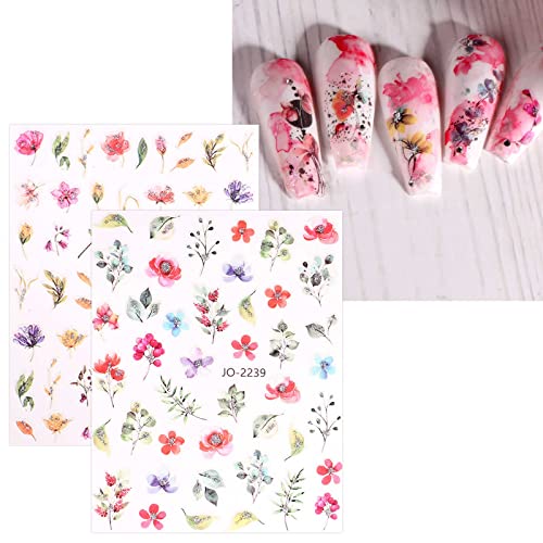 JMEOWIO 12 Sheets Spring Flower Nail Art Stickers Decals Self-Adhesive Pegatinas Uñas Leaves Nail Supplies Nail Art Design Decoration Accessories