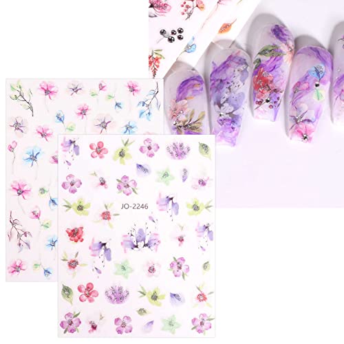 JMEOWIO 12 Sheets Spring Flower Nail Art Stickers Decals Self-Adhesive Pegatinas Uñas Leaves Nail Supplies Nail Art Design Decoration Accessories