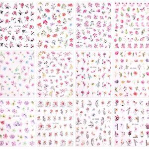 JMEOWIO 12 Sheets Spring Flower Nail Art Stickers Decals Self-Adhesive Pegatinas Uñas Leaves Nail Supplies Nail Art Design Decoration Accessories