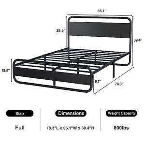 HOMBCK Full Size Bed Frame with Headboard, Metal Bed Frame Full with LED Lights, Heavy Duty Metal Slats, No Box Spring Needed, Noise Free, Easy Assembly, Black