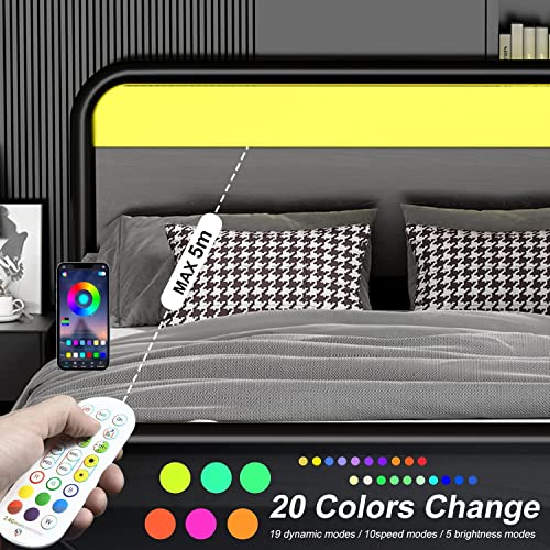 HOMBCK Full Size Bed Frame with Headboard, Metal Bed Frame Full with LED Lights, Heavy Duty Metal Slats, No Box Spring Needed, Noise Free, Easy Assembly, Black