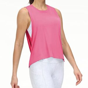 THE GYM PEOPLE Women's Open Cross Back Workout Tank Tops Loose Fit Sleeveless Yoga Running Shirts Bright Pink