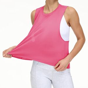 THE GYM PEOPLE Women's Open Cross Back Workout Tank Tops Loose Fit Sleeveless Yoga Running Shirts Bright Pink