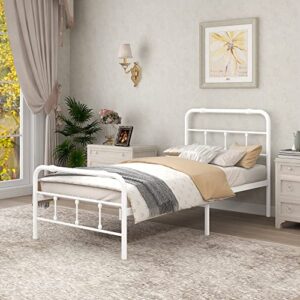 ziruwu twin xl metal platform bed frame with headboard footboard extra strong support no box spring needed noise free easy assembly white