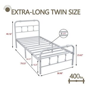 ZIRUWU Twin XL Metal Platform Bed Frame with Headboard Footboard Extra Strong Support No Box Spring Needed Noise Free Easy Assembly White