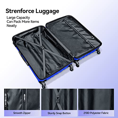 Strenforce Luggage Sets ABS Durable Suitcase Sets Spinner Wheels TSA Lock 3 Piece Luggage Set(20/24/28),Blue