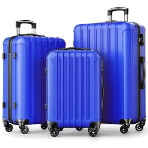 strenforce luggage sets abs durable suitcase sets spinner wheels tsa lock 3 piece luggage set(20/24/28),blue