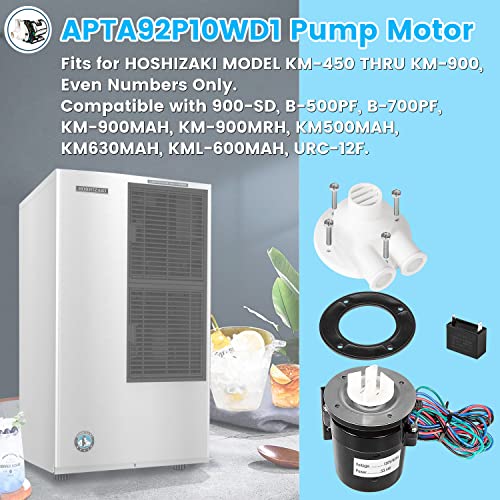 APTA92P10WD1 Water Pump Motor Assembly Fits for Hoshizaki Ice Machine Includes Capacitor Replacement for KM500MAH, KM630MAH, KM900MAH