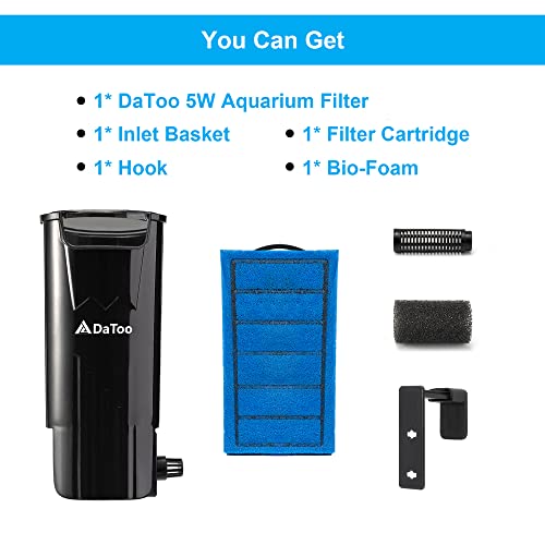 DaToo Aquarium Power Filter in-Tank Ultra Silent Small Fish Tank Filter 5W for Aquarium 3 to 20 Gallon Tank, 1 Yr Warranty