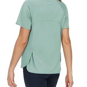 THE GYM PEOPLE Women's Short Sleeve Workout Shirts Breathable Yoga T-Shirts with Side Slits Athletic Tee Tops Light Green