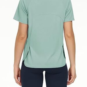 THE GYM PEOPLE Women's Short Sleeve Workout Shirts Breathable Yoga T-Shirts with Side Slits Athletic Tee Tops Light Green