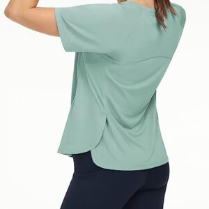 THE GYM PEOPLE Women's Short Sleeve Workout Shirts Breathable Yoga T-Shirts with Side Slits Athletic Tee Tops Light Green