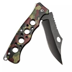 jnepro camo knife | stainless steel blade and handle | non-linear locking folding knife | pocket knife | camouflage | thin and lightweight | edc | outdoor and tactical | 3 inch blade