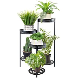 bnnmkl 6 tier plant stand indoor outdoor, tall plant shelf multiple flower pot holder, metal wrought iron planter shelf plant display rack for garden patio lawn balcony black