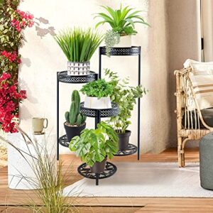 BNNMKL 6 Tier Plant Stand Indoor Outdoor, Tall Plant Shelf Multiple Flower Pot Holder, Metal Wrought Iron Planter Shelf Plant Display Rack for Garden Patio Lawn Balcony Black