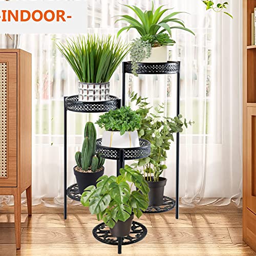 BNNMKL 6 Tier Plant Stand Indoor Outdoor, Tall Plant Shelf Multiple Flower Pot Holder, Metal Wrought Iron Planter Shelf Plant Display Rack for Garden Patio Lawn Balcony Black