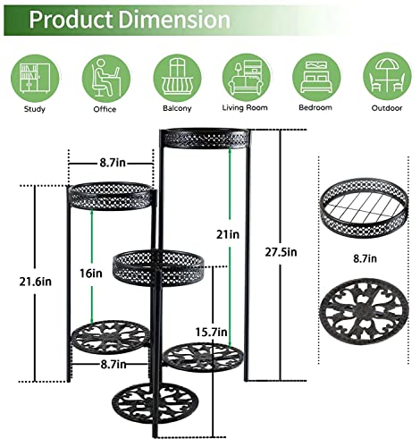 BNNMKL 6 Tier Plant Stand Indoor Outdoor, Tall Plant Shelf Multiple Flower Pot Holder, Metal Wrought Iron Planter Shelf Plant Display Rack for Garden Patio Lawn Balcony Black