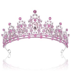supoo pink crown tiaras for girls crystal princess crown headband birthday queen rhinestone birthday gift quinceanera crown for wedding party prom halloween cosplay accessories
