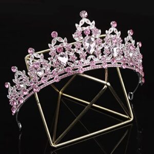 SuPoo Pink Crown Tiaras for Girls Crystal Princess Crown Headband Birthday Queen Rhinestone Birthday Gift Quinceanera Crown for Wedding Party Prom Halloween Cosplay Accessories