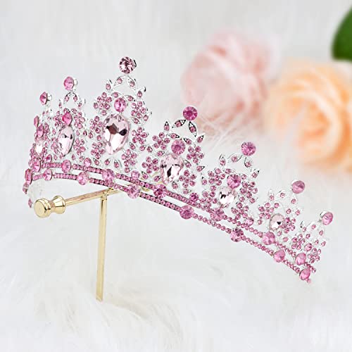 SuPoo Pink Crown Tiaras for Girls Crystal Princess Crown Headband Birthday Queen Rhinestone Birthday Gift Quinceanera Crown for Wedding Party Prom Halloween Cosplay Accessories