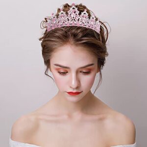 SuPoo Pink Crown Tiaras for Girls Crystal Princess Crown Headband Birthday Queen Rhinestone Birthday Gift Quinceanera Crown for Wedding Party Prom Halloween Cosplay Accessories