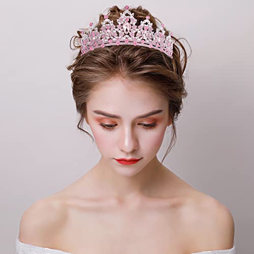 SuPoo Pink Crown Tiaras for Girls Crystal Princess Crown Headband Birthday Queen Rhinestone Birthday Gift Quinceanera Crown for Wedding Party Prom Halloween Cosplay Accessories