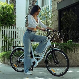 Heybike Cityscape Electric Bike 350W City Cruiser Bicycle Up to 40 Miles Removable Battery, 7-Speed and Dual Shock Absorber, 26/'' Commuter for Adults, White