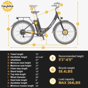 Heybike Cityscape Electric Bike 350W City Cruiser Bicycle Up to 40 Miles Removable Battery, 7-Speed and Dual Shock Absorber, 26/'' Commuter for Adults, White