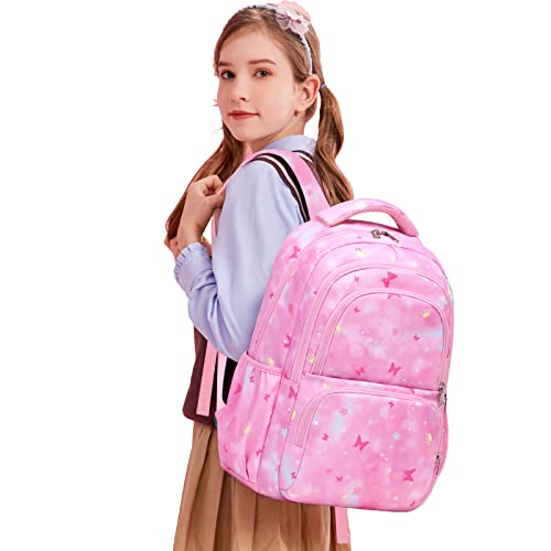 Sunborls Kawaii Backpack Cute Butterfly Exterior Teen Girls School Bookbag with Lunch Pail Pencil Case 3pcs（Pink）