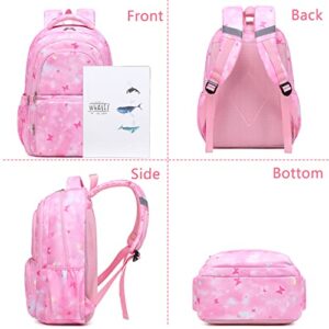 Sunborls Kawaii Backpack Cute Butterfly Exterior Teen Girls School Bookbag with Lunch Pail Pencil Case 3pcs（Pink）