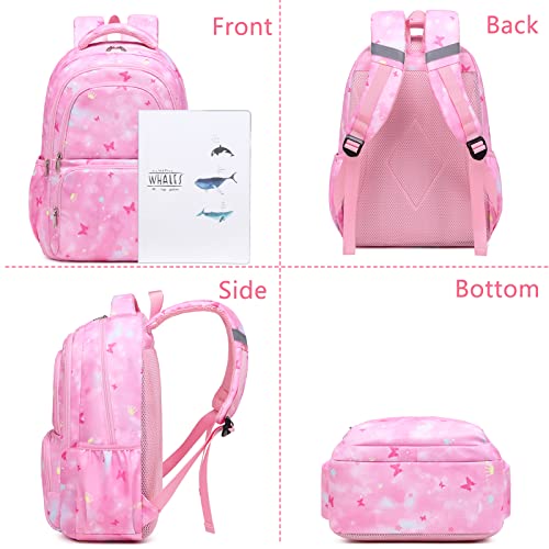 Sunborls Kawaii Backpack Cute Butterfly Exterior Teen Girls School Bookbag with Lunch Pail Pencil Case 3pcs（Pink）