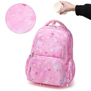 Sunborls Kawaii Backpack Cute Butterfly Exterior Teen Girls School Bookbag with Lunch Pail Pencil Case 3pcs（Pink）