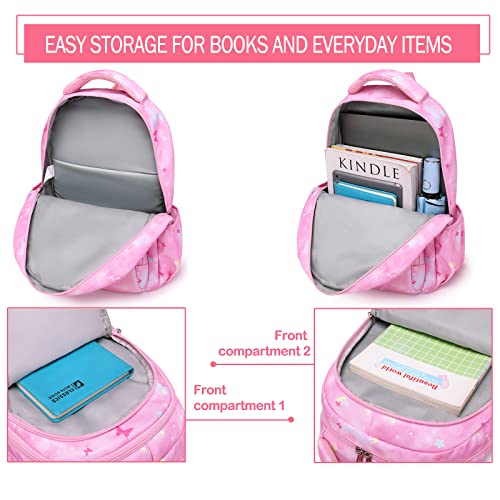 Sunborls Kawaii Backpack Cute Butterfly Exterior Teen Girls School Bookbag with Lunch Pail Pencil Case 3pcs（Pink）