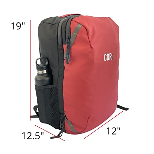 COR Surf Carry On Travel Backpack Bundle | Island Hopper Travel Backpack with Toiletry Bag and Compression Packing Cube Set (38L, Red)