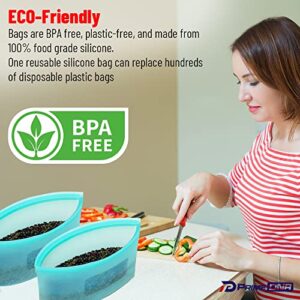 Reusable Silicone Food Storage Bags (Large 32oz = 1 Quart). These Zip Top Reusable Silicone Containers Make Great Freezer, and Oven Bags and Can Handle Extreme Temperatures. Airtight Zip Seal.