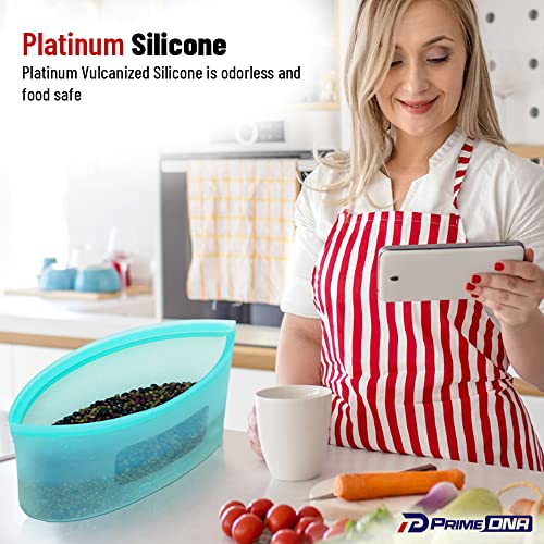 Reusable Silicone Food Storage Bags (Large 32oz = 1 Quart). These Zip Top Reusable Silicone Containers Make Great Freezer, and Oven Bags and Can Handle Extreme Temperatures. Airtight Zip Seal.