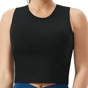 THE GYM PEOPLE Women's Medium Support Sports Bra Removable Padded Sleeveless Workout Crop Tops Black