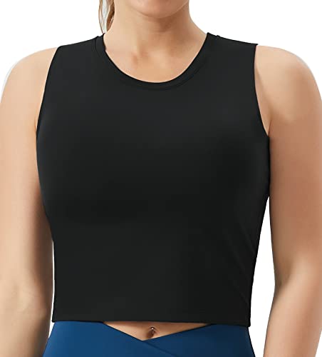 THE GYM PEOPLE Women's Medium Support Sports Bra Removable Padded Sleeveless Workout Crop Tops Black