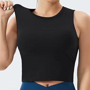 THE GYM PEOPLE Women's Medium Support Sports Bra Removable Padded Sleeveless Workout Crop Tops Black