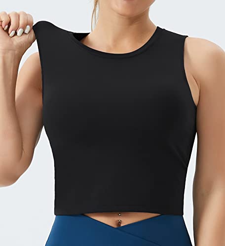 THE GYM PEOPLE Women's Medium Support Sports Bra Removable Padded Sleeveless Workout Crop Tops Black