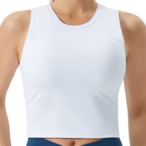 THE GYM PEOPLE Women's Medium Support Sports Bra Removable Padded Sleeveless Workout Crop Tops White