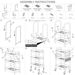 3 Tier Rolling Utility Cart - Craft Storage Organizer with Wheels, Art Cart with DIY Dual Pegboards, Removable Baskets Hooks, for Office, Home, Kitchen, Classroom (White)