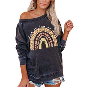 Suetas De Valentines Day Shirts Women Long Sleeve Tunic Sweaters for Women Body Sweater Womens Fleece Jacket with Hood Puff Shoulder Sweatshirt Colored Hoodies Womens Heart Sweatshirt Gray