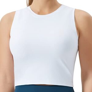 THE GYM PEOPLE Women's Workout Crop Tops Sleeveless Yoga Running Shirts Athletic Tank Top No Padding White