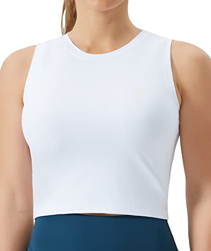 THE GYM PEOPLE Women's Workout Crop Tops Sleeveless Yoga Running Shirts Athletic Tank Top No Padding White