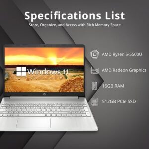 HP 2022 15.6" FHD Laptop, AMD Ryzen 5-5500U Processor, 16GB RAM, 512GB PCIe SSD, AMD Radeon Graphics, HD Webcam, Wi-fi, Bluetooth, Win 11, Silver, 32GB SnowBell USB Card